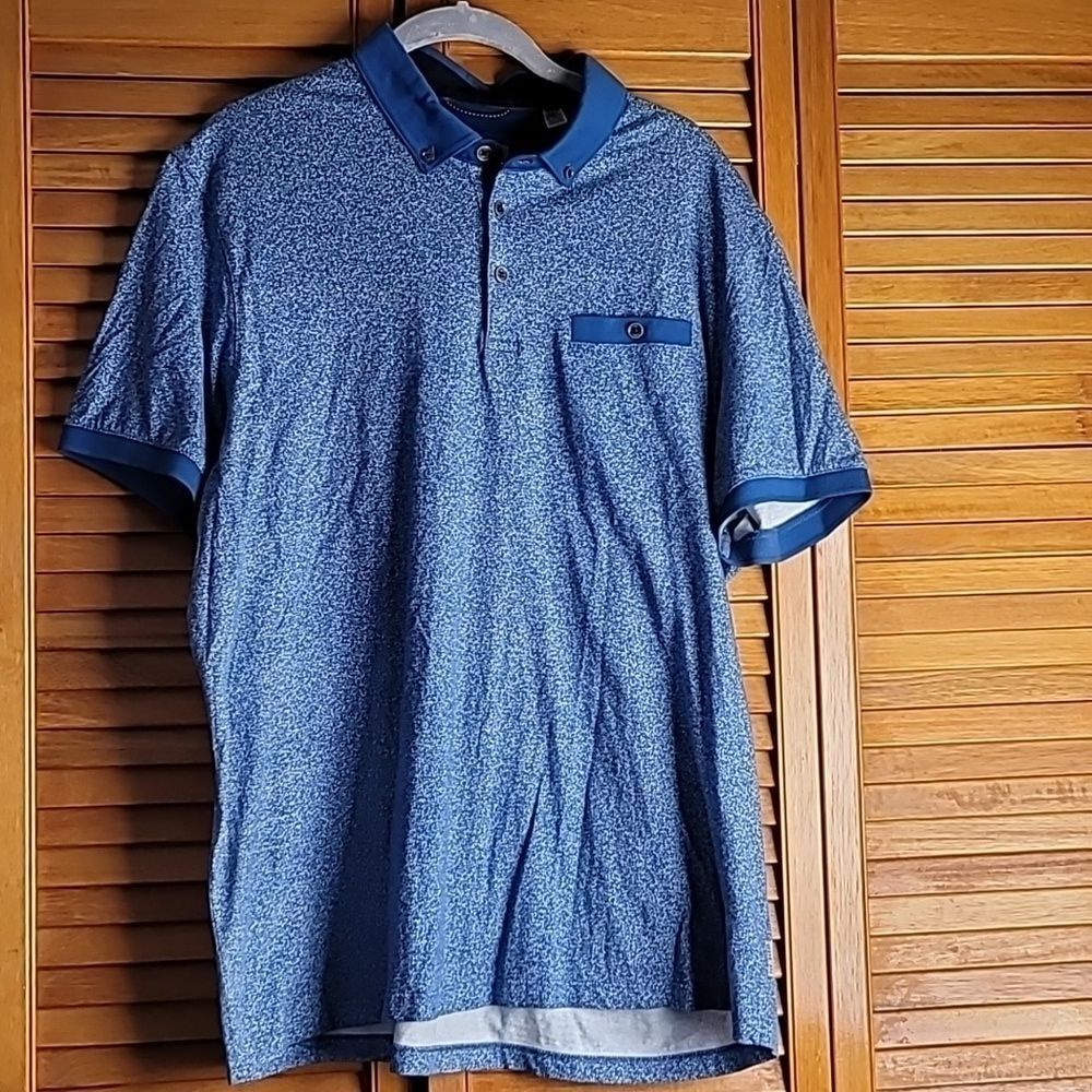 3/$20🎉 Ted Baker Men’s Blue Polo Shirt Size 6 Large Short Sleeve Button Collar